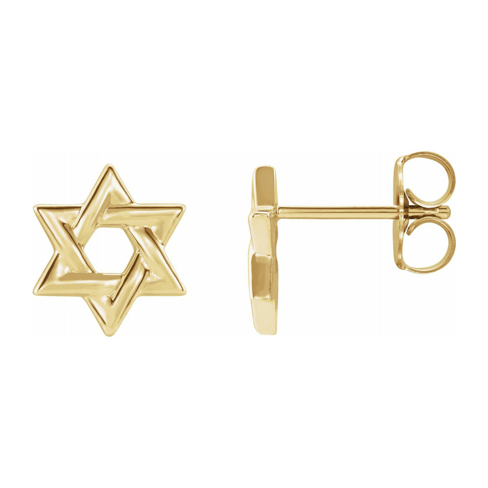 14K Yellow, White or Rose Gold Star of David Post Earrings, 9.5mm