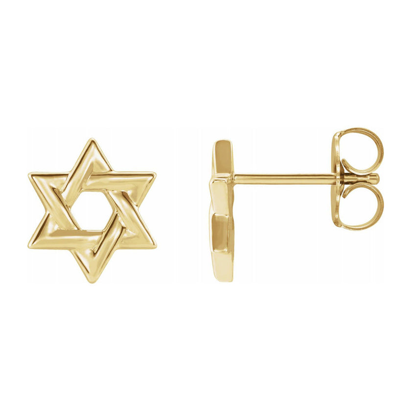 14K Yellow, White or Rose Gold Star of David Post Earrings, 9.5mm