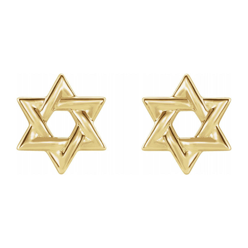 14K Yellow, White or Rose Gold Star of David Post Earrings, 9.5mm