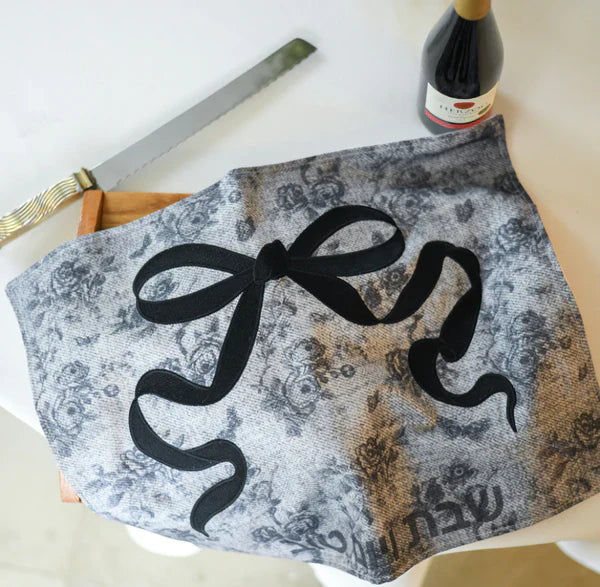 Black Floral Bow Challah Cover