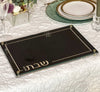 Embroidered Black Leatherette Lucite and Glass Top Challah Board - silver