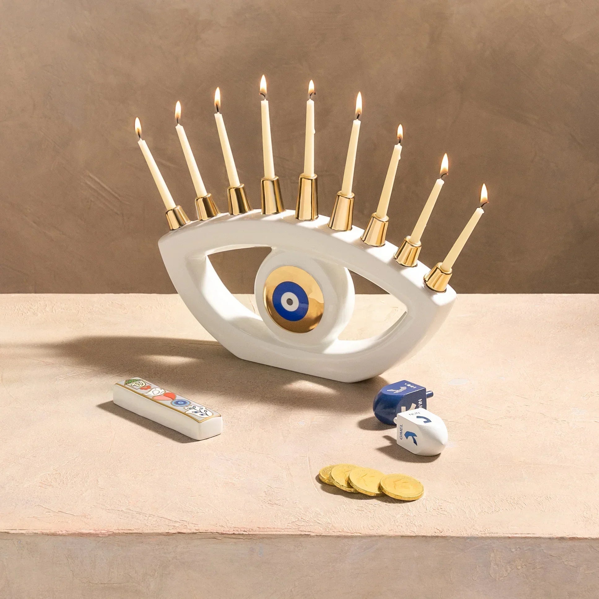 Brilliant Faith Ceramic Evil Eye Menorah