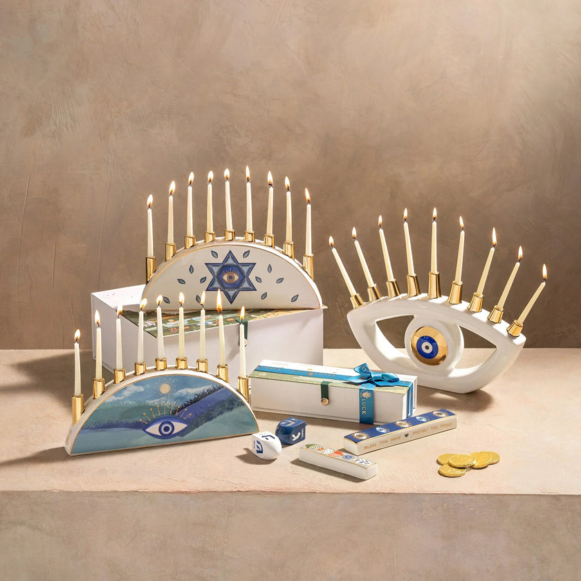 Soulful Celebration Evil Eye Star of David Ceramic Menorah