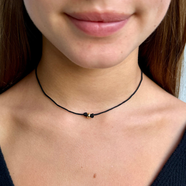 Black rondelle bead choker