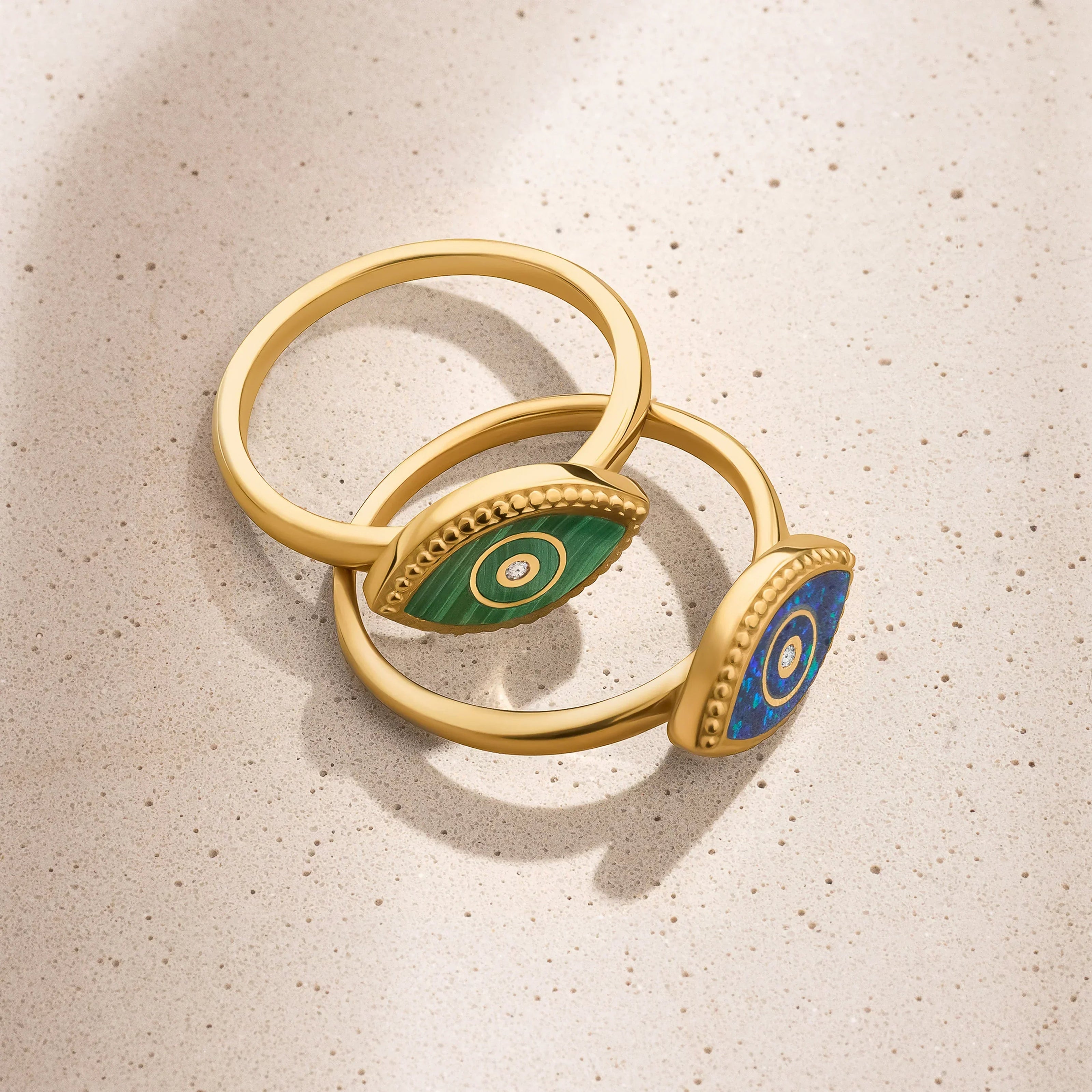 Kaleidoscope Soul Evil Eye Malachite Gold Ring
