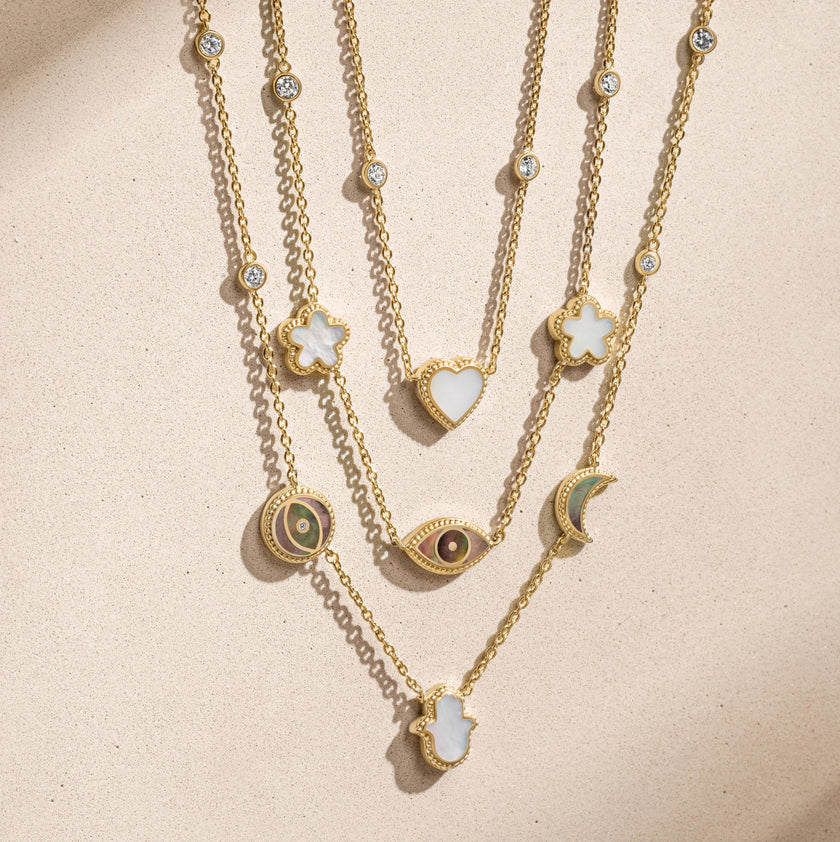 Spirit’s Transformation Multi-Symbol Mother of Pearl Layered Necklace