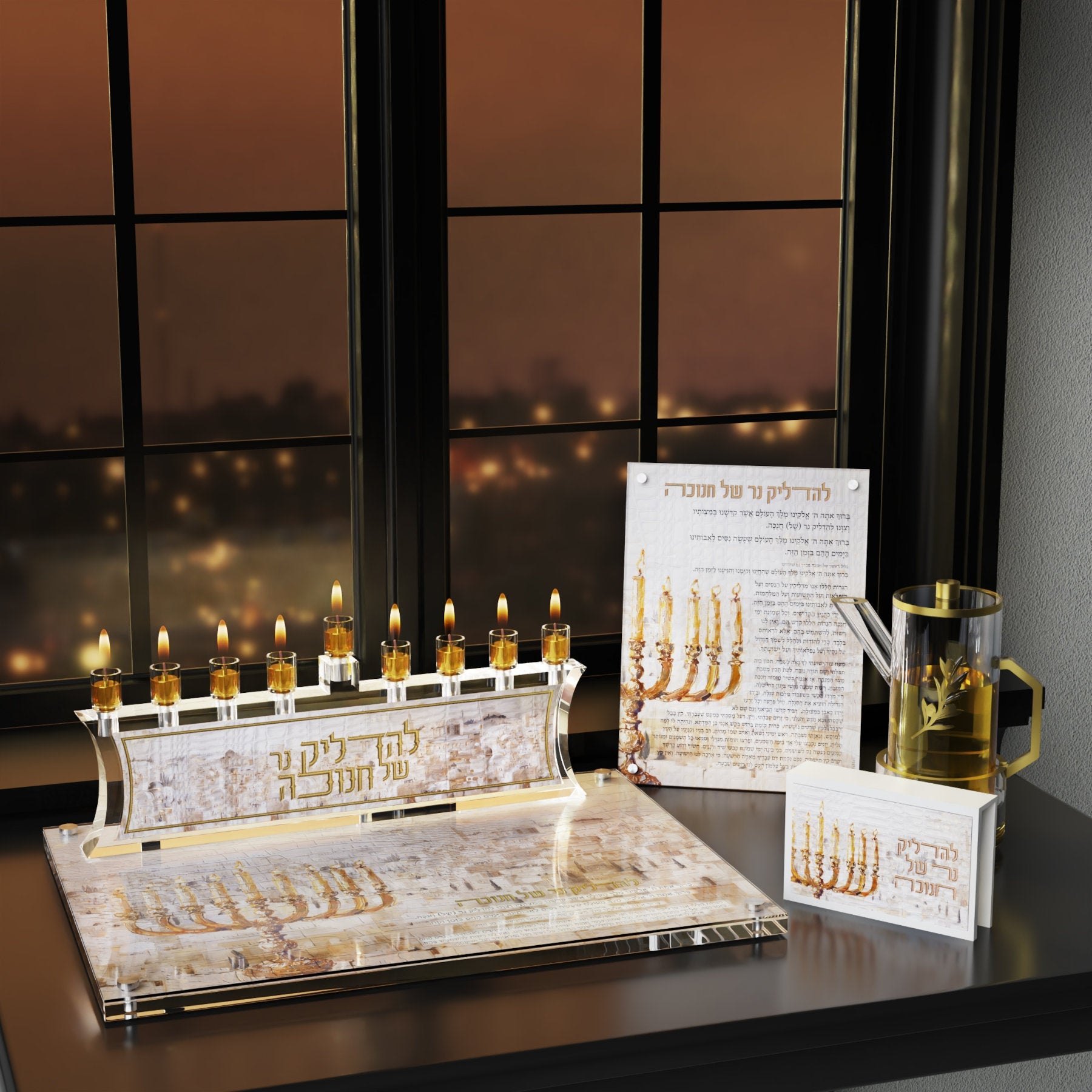 Artwork Leatherite Menorah - Jerusalem Fire
