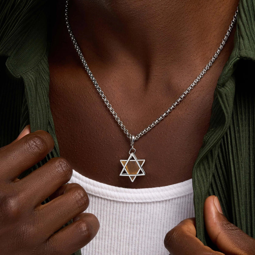 Wise Devotion Silver Tiger’s Eye Star of David Charm