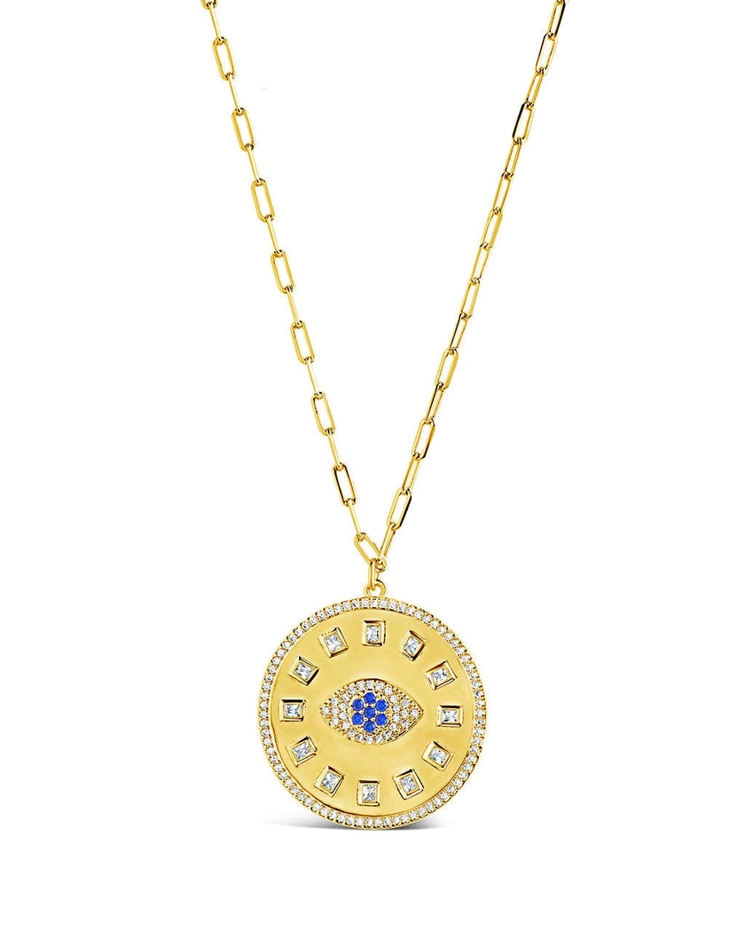 Evil Eye CZ Sun Dial Coin Pendant Necklace
