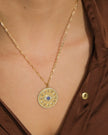Evil Eye CZ Sun Dial Coin Pendant Necklace