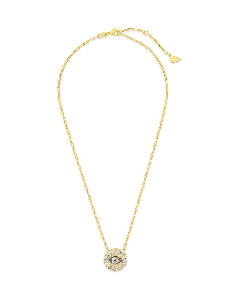 CZ Evil Eye Disk Pendant Necklace