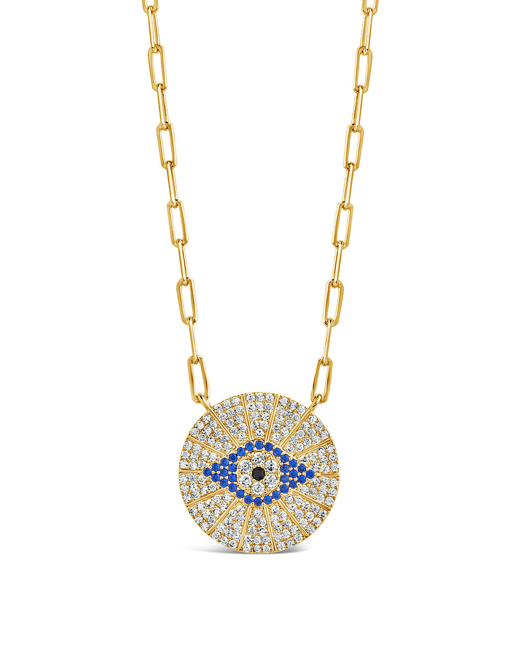 CZ Evil Eye Disk Pendant Necklace