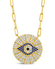 CZ Evil Eye Disk Pendant Necklace