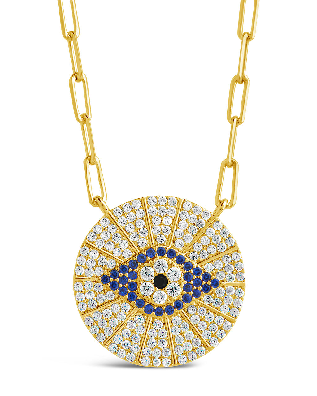 CZ Evil Eye Disk Pendant Necklace