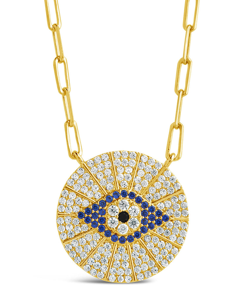 CZ Evil Eye Disk Pendant Necklace