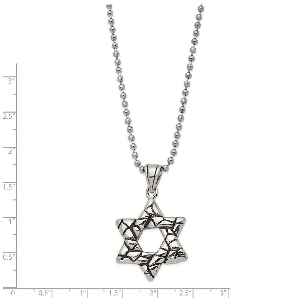 Men's Stainless Steel Antiqued 3D Star of David Necklace, 24 Inch