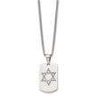 Stainless Steel & CZ Small Star of David Dog Tag Necklace, 22 Inch