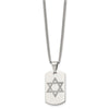 Stainless Steel & CZ Small Star of David Dog Tag Necklace, 22 Inch