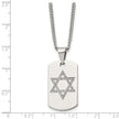 Stainless Steel & CZ Small Star of David Dog Tag Necklace, 22 Inch