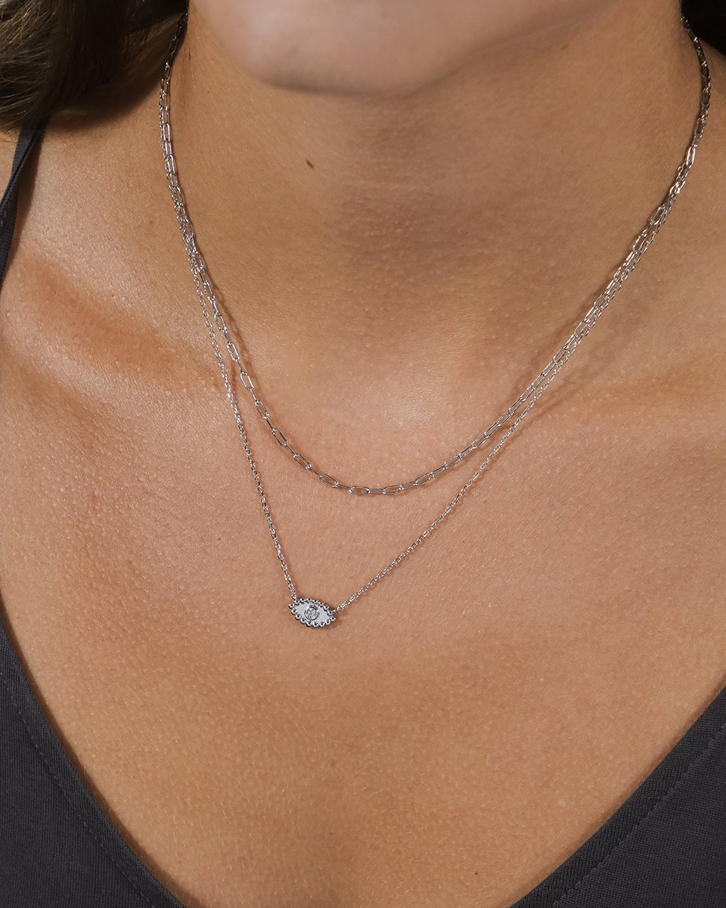 Maya CZ Evil Eye Layered Necklace