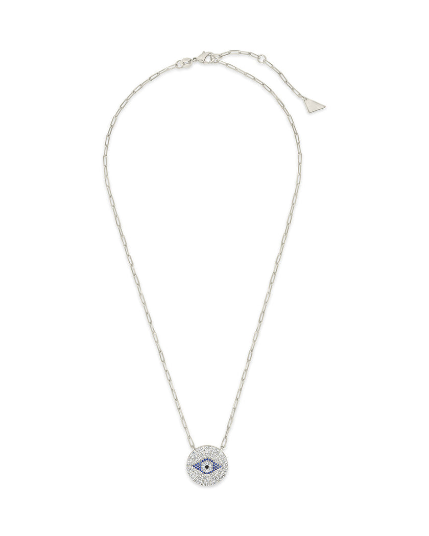 CZ Evil Eye Disk Pendant Necklace