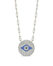 CZ Evil Eye Disk Pendant Necklace