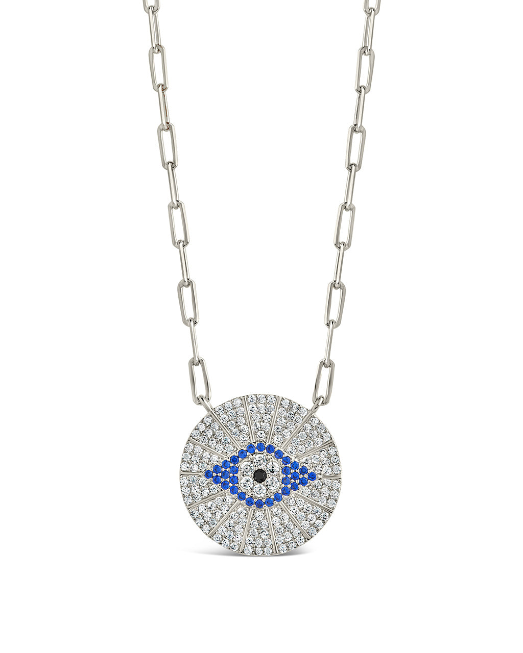 CZ Evil Eye Disk Pendant Necklace