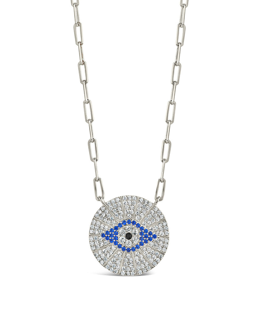 CZ Evil Eye Disk Pendant Necklace