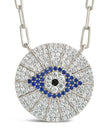 CZ Evil Eye Disk Pendant Necklace