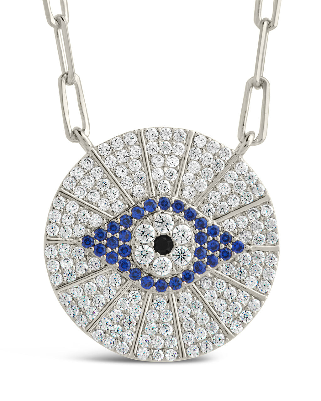 CZ Evil Eye Disk Pendant Necklace