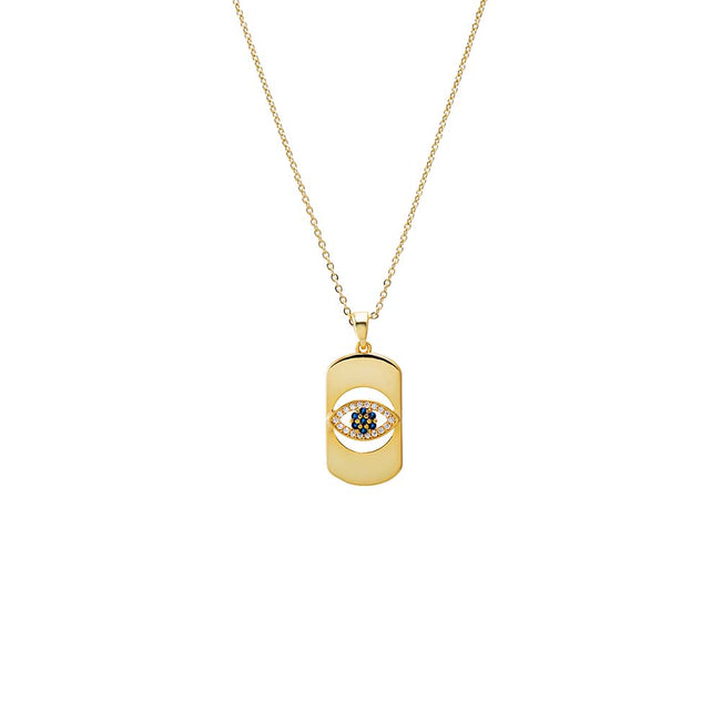 Colored Pave Evil Eye Cutout Dog Tag Necklace