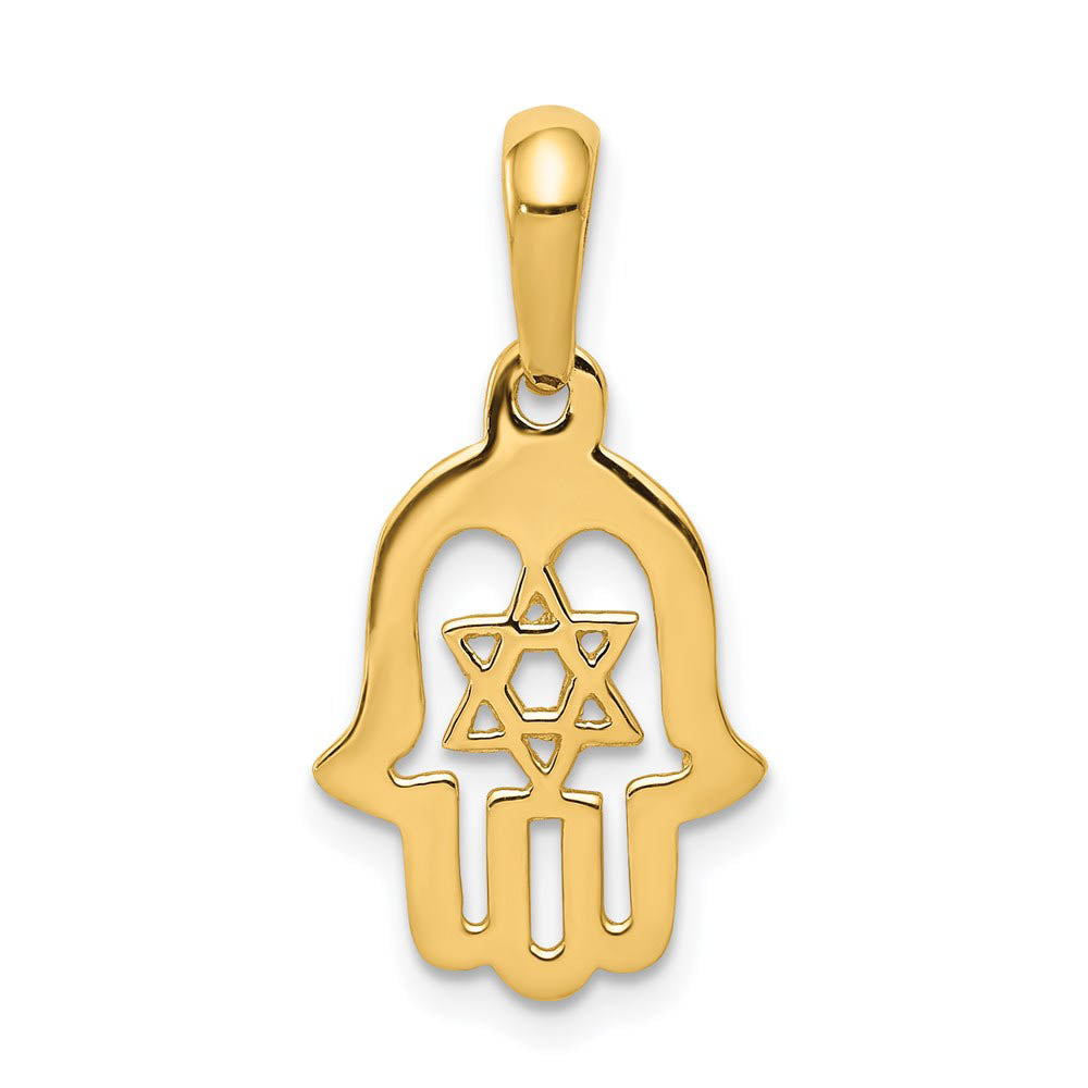 14k Yellow Gold Polished Star of David Chamseh Pendant