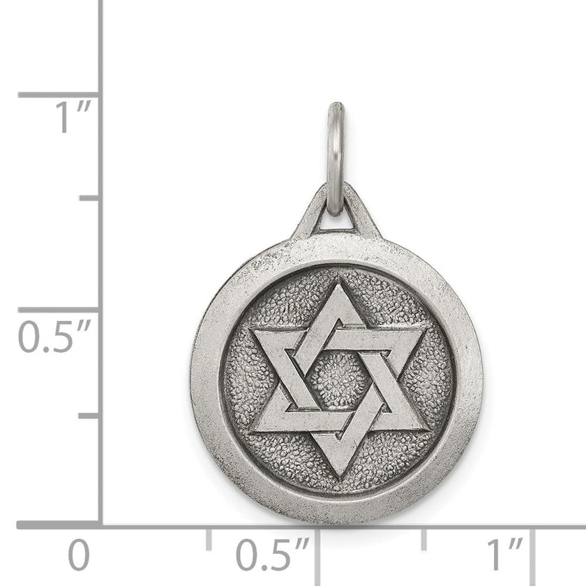 Sterling Silver Antiqued Star of David Medal, 17mm