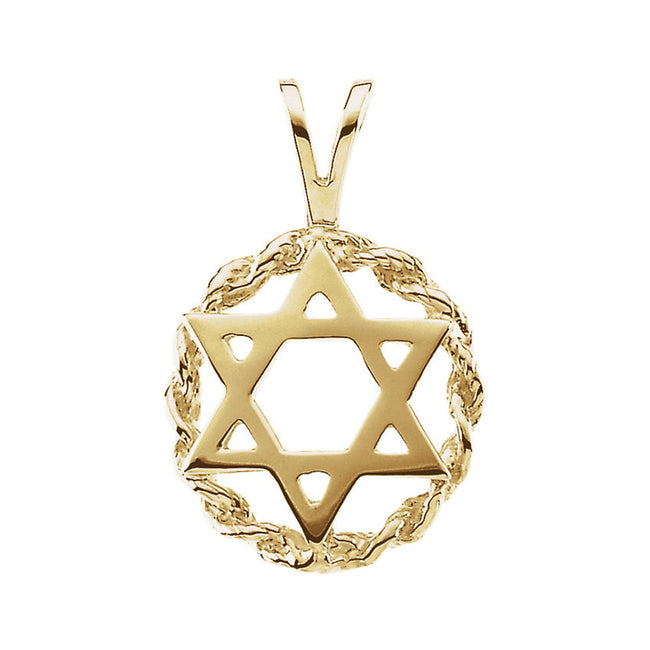 14k Yellow Gold Star of David Circle Pendant, 13mm