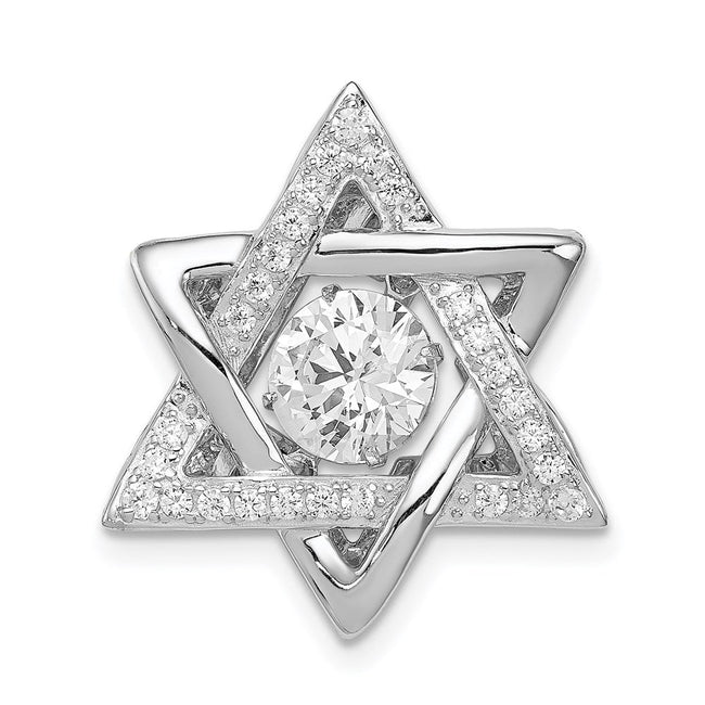 Platinum Plated Sterling Silver & CZ Star of David Pendant, 19 x 22mm