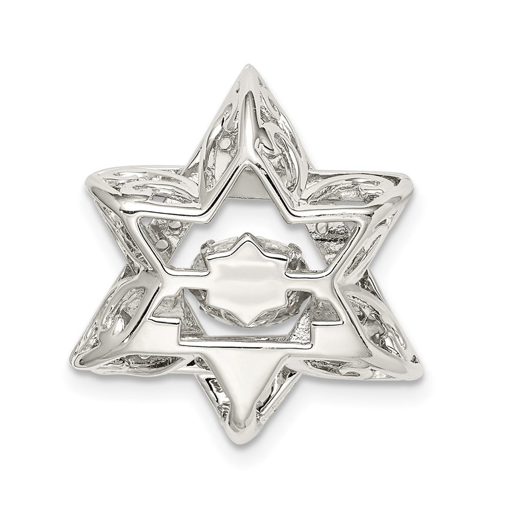 Platinum Plated Sterling Silver & CZ Star of David Pendant, 19 x 22mm
