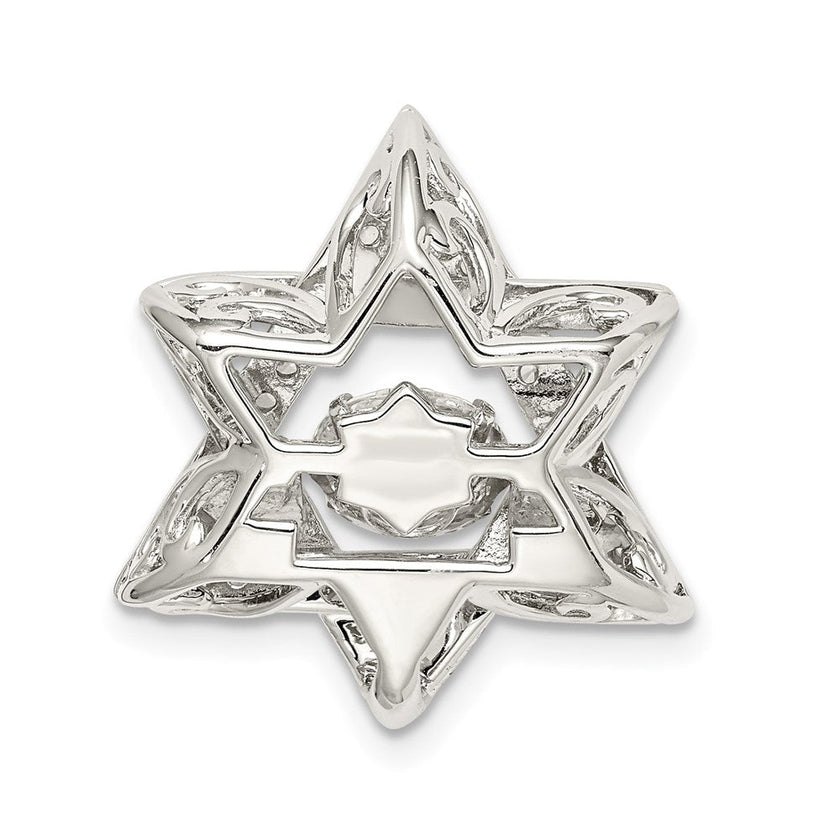 Platinum Plated Sterling Silver & CZ Star of David Pendant, 19 x 22mm