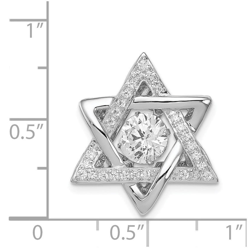 Platinum Plated Sterling Silver & CZ Star of David Pendant, 19 x 22mm