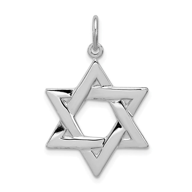 Rhodium Plated Sterling Silver Star of David Pendant, 19x21mm (3/4 In)