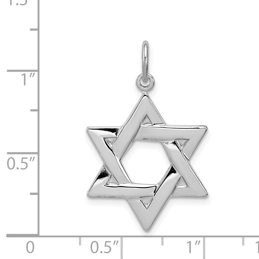 Rhodium Plated Sterling Silver Star of David Pendant, 19x21mm (3/4 In)