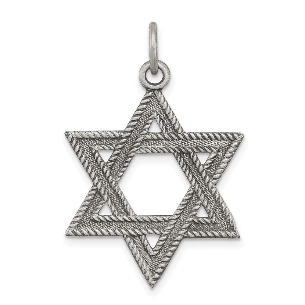 Sterling Silver Antiqued Star of David Pendant, 22 x 25mm (1 Inch)