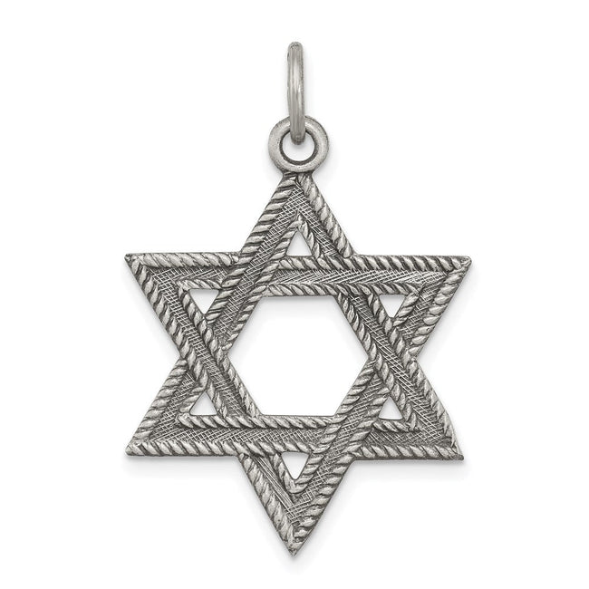 Sterling Silver Antiqued Star of David Pendant, 22 x 25mm (1 Inch)