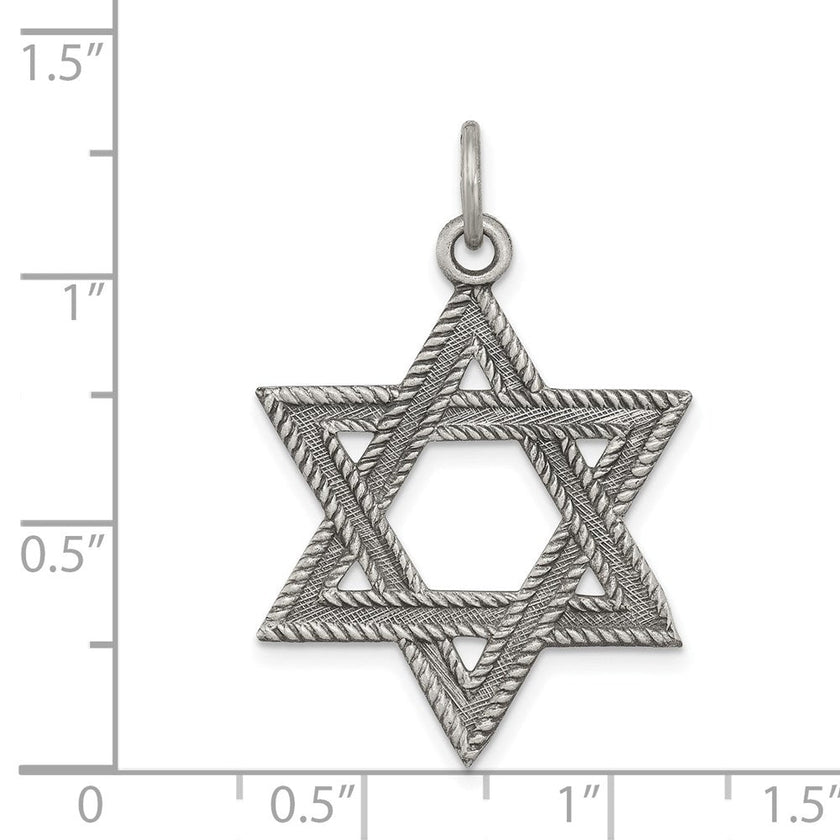 Sterling Silver Antiqued Star of David Pendant, 22 x 25mm (1 Inch)