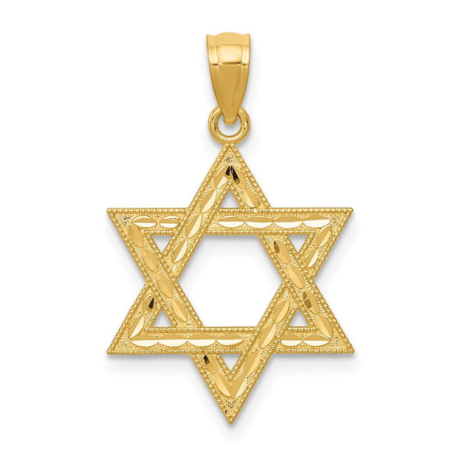 14k Yellow Gold Diamond-Cut Star of David Pendant, 16mm (5/8 Inch)