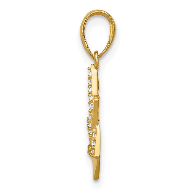 14k Yellow Gold Polished CZ Star of David Pendant, 13mm (1/2 Inch)