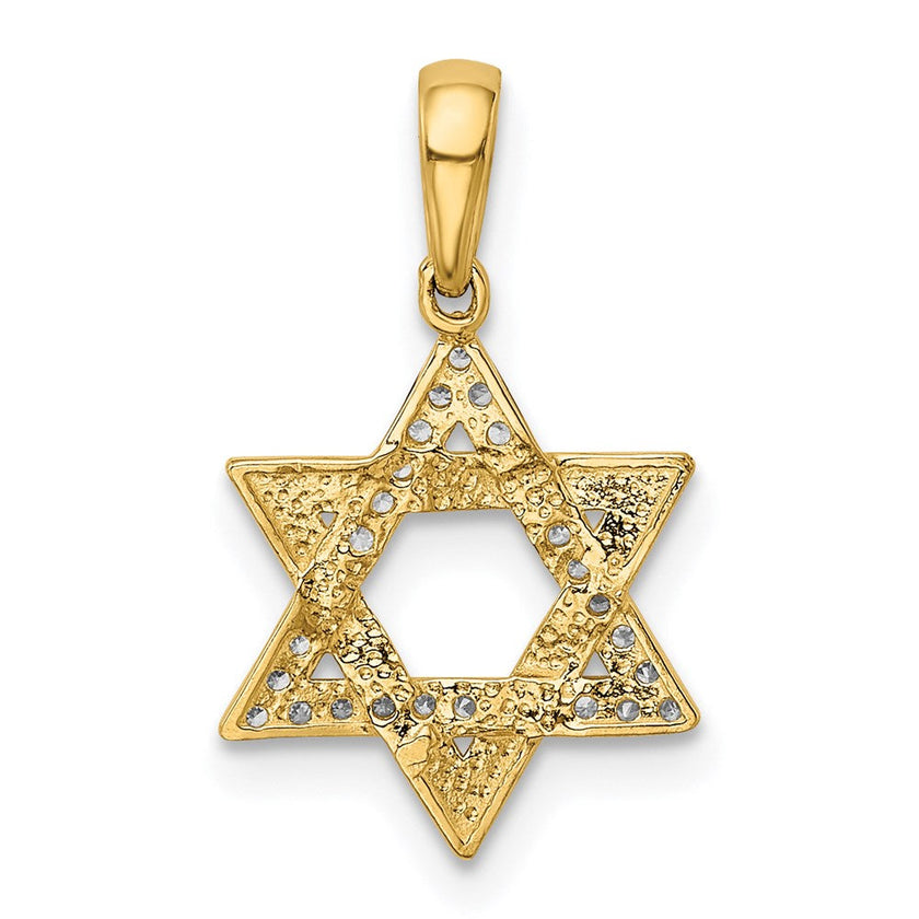 14k Yellow Gold Polished CZ Star of David Pendant, 13mm (1/2 Inch)