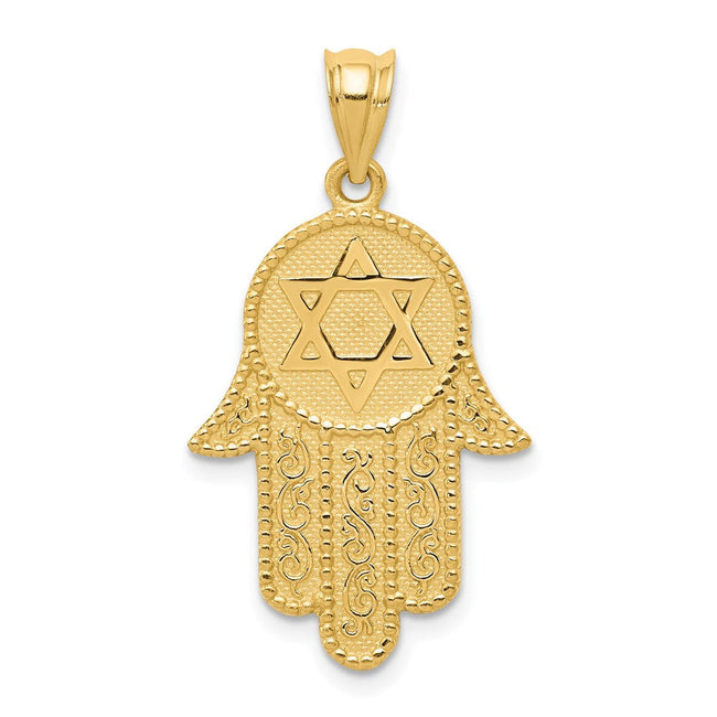 14k Yellow Gold Star of David Hamsa Pendant, 18 x 26mm
