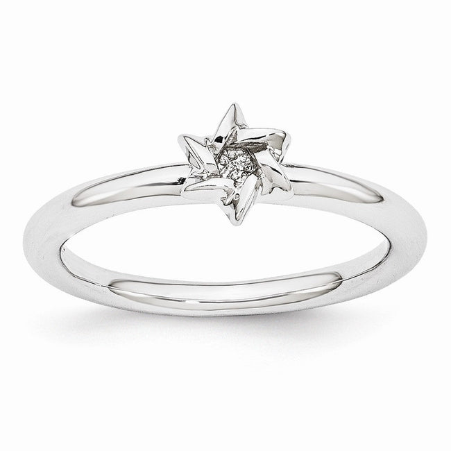 Rhodium Plated Sterling Silver Stackable 7mm Star of David Ring