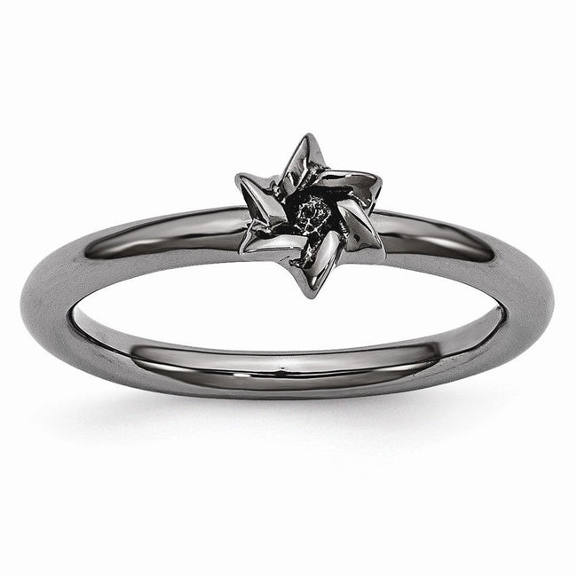Black Plated Sterling Silver Stackable 7mm Star of David Ring
