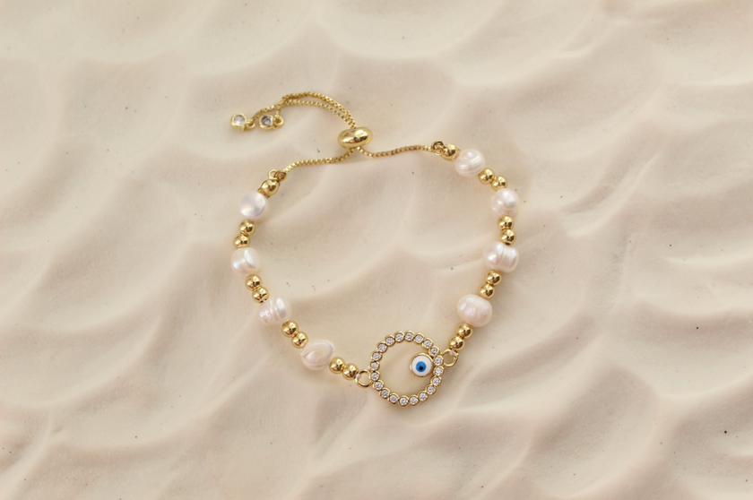 Evil Eye Pearl Beaded Bracelet Set Adjustable Evil Eye Bracelet